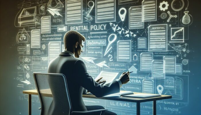 Person comparing rental policy documents, analyzing charts and graphs on age-related fees and options.