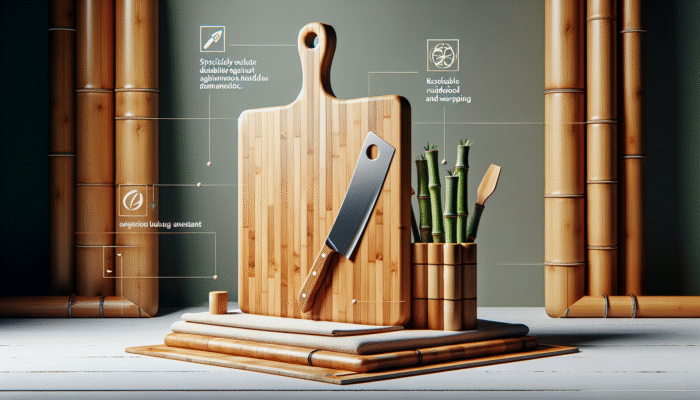 A durable hardwood and bamboo cutting board showcasing resistance to knife marks and warping, promoting sustainability in the kitchen.
