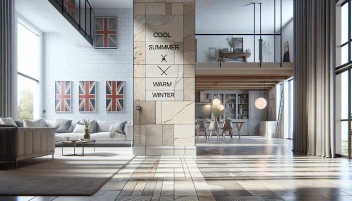 Luxurious Australian home interior showcasing durable travertine tiles that provide thermal comfort and timeless elegance.