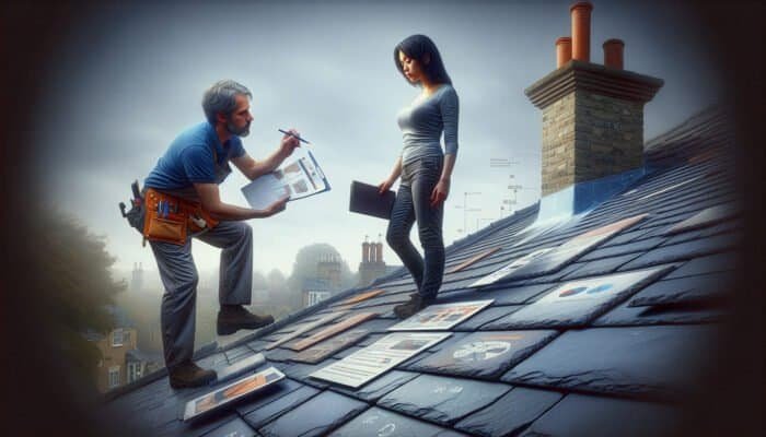 A professional assesses slate tiles in Barnet, identifying issues and customising the cleaning approach.