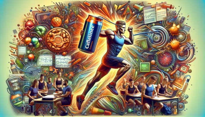 Athletes and students energised by caffeine supplements, showcasing enhanced focus and physical performance in a dynamic environment.