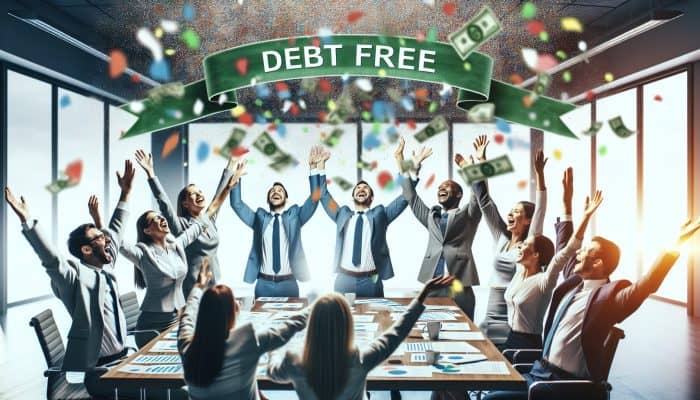 How to Celebrate Debt Consolidation Wins: UK Style | DCL Financial experts celebrating debt consolidation success with confetti and a "Debt Free!" banner.