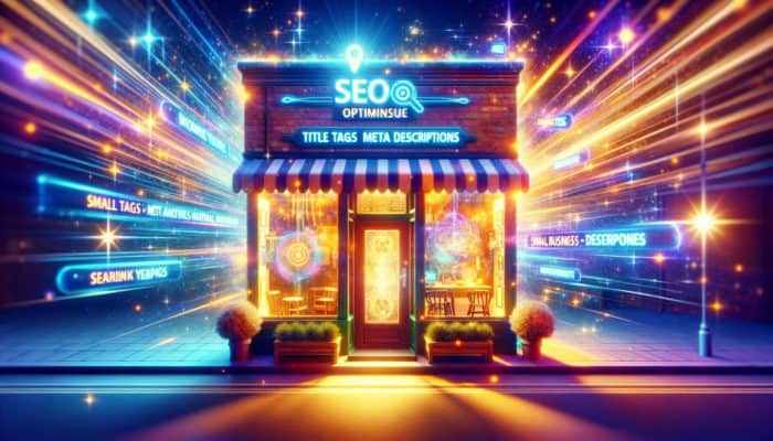 A vibrant SEO-optimised website on a large screen at a Warminster small business storefront.