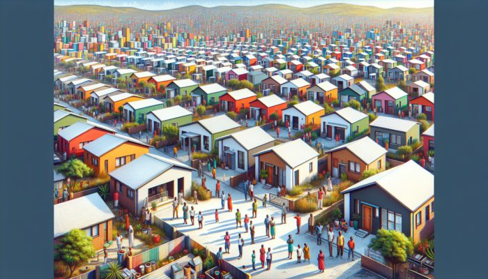 Soweto neighbourhood with modern homes, proud homeowners, symbolising equity and community.