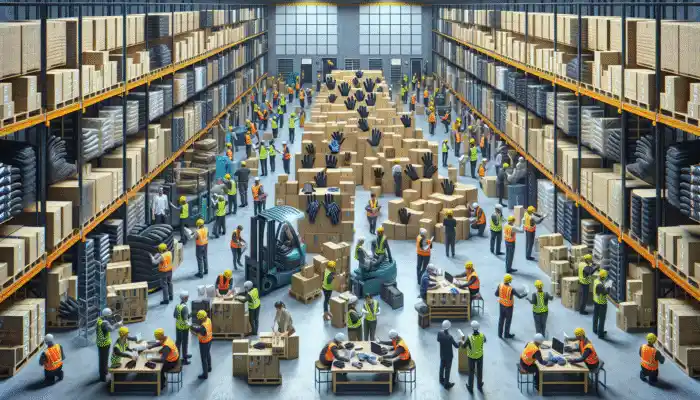 Safety Gloves Supplier In Goole: Warehouse in Goole, UK, showcasing safety gloves for various industries, symbolising quality and reliability.