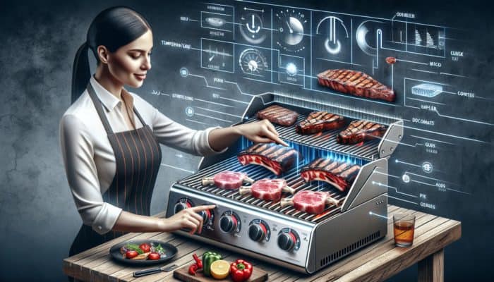 A modular grill with sophisticated temperature controls, demonstrating versatility in preparing various foods.