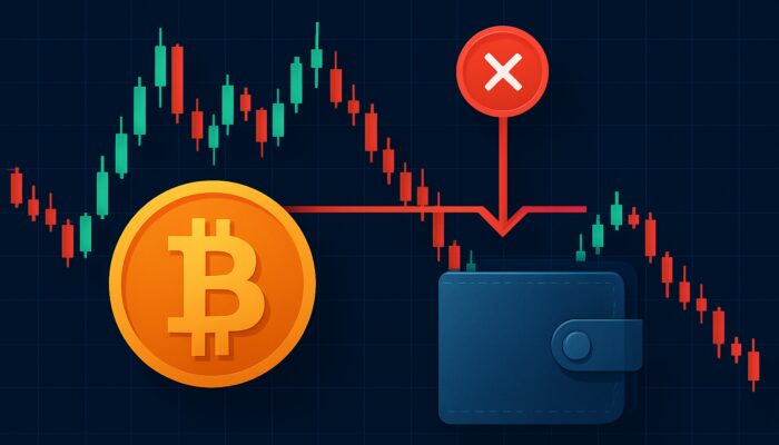 Bitcoin price chart featuring a red stop-loss line triggering a sell order in volatile crypto trading.