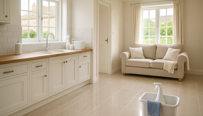 Immaculately cleaned British cottage interior in Milborne Port after end of tenancy cleaning with gleaming floors.